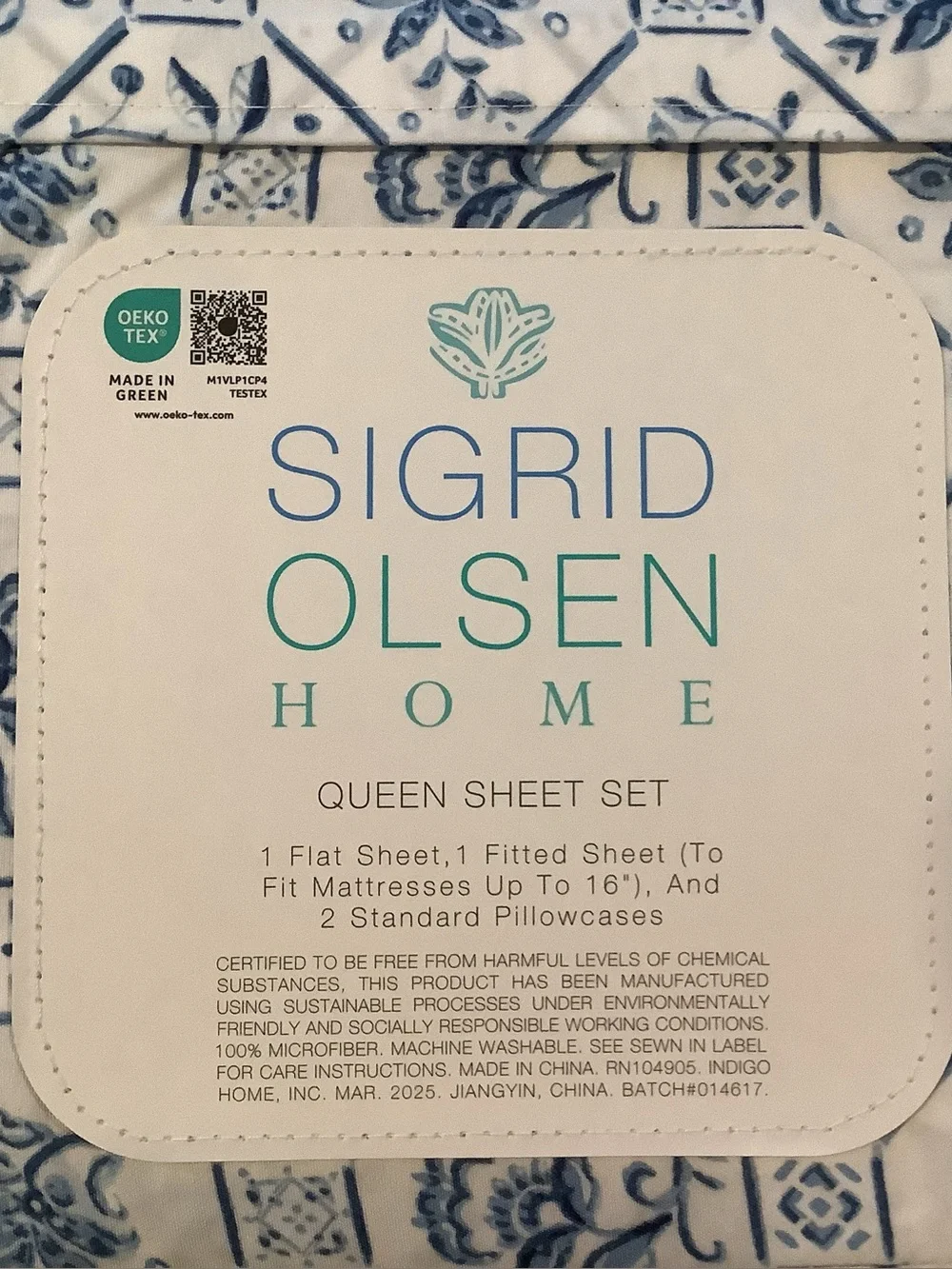 Sigrid Olsen Portugal Tile 4 Piece Queen Sheet Set New